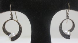 Vtg ATI 925 ID Sterling Silver Faux Pearl Hook Dangle Earrings - £19.54 GBP