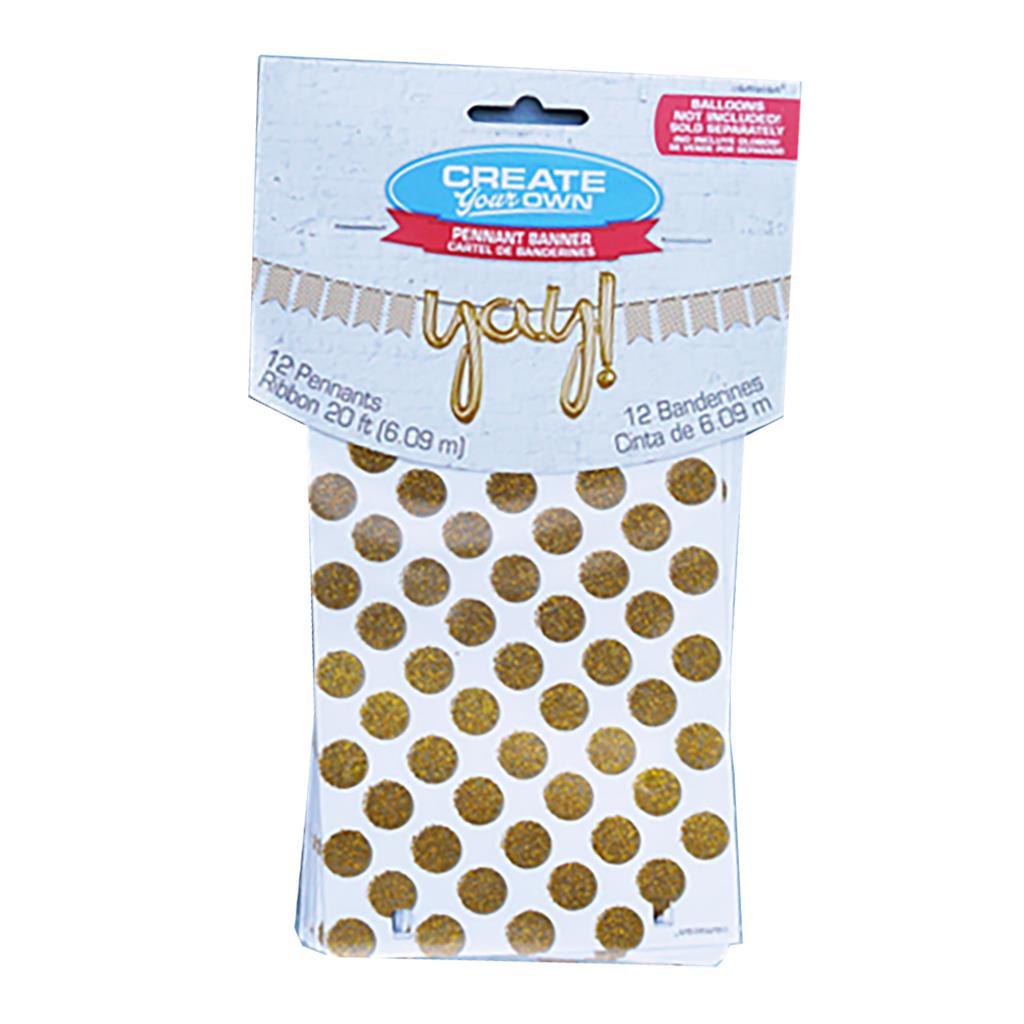 Pennant Banner Sparkly Gold Dots 12 Pennants and 20 Feet of Ribbon New - $2.95