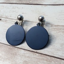 Vintage Clip On Earrings Dark Blue Disk Dangle - £9.92 GBP