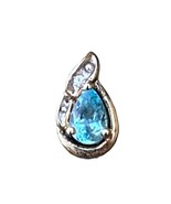 Sterling Silver 925 Blue Topaz Teardrop Petite Pendant with CZ Accents B - $45.20 CAD