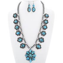 Vtg Navajo Egyptian Turquoise Squash Blossom Necklace Earring Set, K Chavez - £5,255.64 GBP