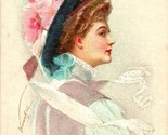 Vtg Cartolina 1909 Ludwig Knoefel Artista Firmato Bella Donna IN Cappello &quot; - $28.64