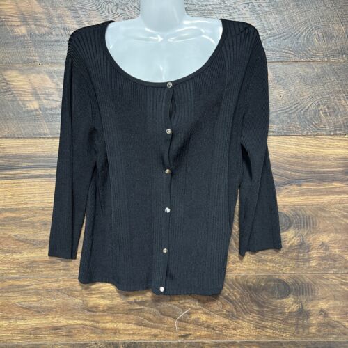 Erin Matthews Women&#39;s Sweater Size L Cardigan Black Snap Buttons 3/4 Sle... - $16.18