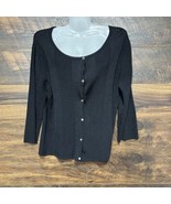 Erin Matthews Women&#39;s Sweater Size L Cardigan Black Snap Buttons 3/4 Sle... - $312.19 MXN