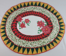 Handmade Doily XMAS Sampler Runner Quilt Poinsettia Embroidered Tree Ski... - $8.95