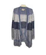 Lucky Brand Open Front Cardigan Sweater Blue Gray Stripe Fringe Hem Medi... - €14,50 EUR