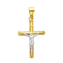 Genuine 14k Two-Tone Gold Beaded &#39;INRI&#39; Crucifix Religious Cross 0.98&quot; P... - $2,046.00 MXN