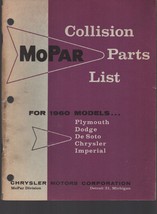 Mopar Collision Parts List / 1960 / Plymouth Dodge De Soto Chrysler Imperial - £19.74 GBP
