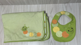 Gymboree green white stripe orange yellow caterpillar baby receiving blanket bib - £39.43 GBP