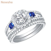 925 Sterling Silver Wedding Rings for Women Fine Jewelry Round Cut Blue Side AAA - £43.05 GBP
