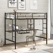 Loft Bed with Desk and Shelf , Space Saving Design,Full,Black - £256.56 GBP