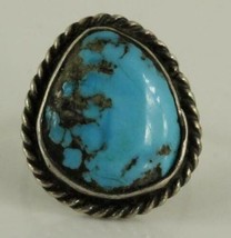 Vintage Sterling Silver Old Pawn 14MM x 17MM TURQUOISE Cab Gemstone Ring Size 5 - £42.82 GBP