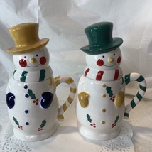 Temp-tations by Tara Ceramic Snowman Mugs Christmas Decorations Wintertime 9.5&quot;H - £8.04 GBP