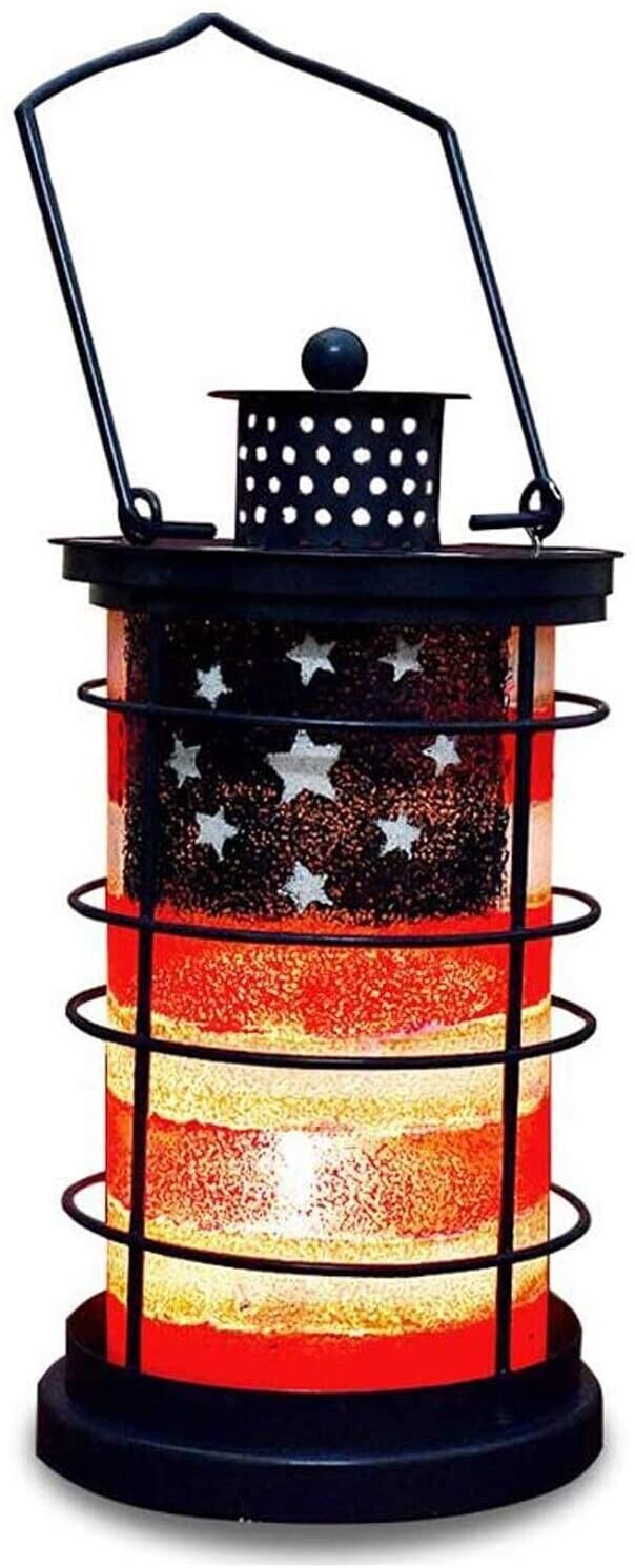 Patriotic Decorative Lantern Metal and Glass Candle Holder for July 4th Home... - $21.49