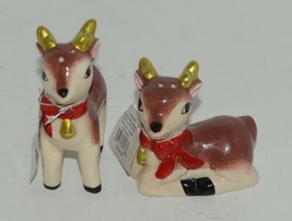 Ganz MX177530 Small Deer Painted Glass Salt Pepper Shakers Red Bow image 1