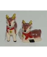 Ganz MX177530 Small Deer Painted Glass Salt Pepper Shakers Red Bow - £15.01 GBP