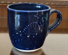 Rinny Staber Bird Peacock Deep Cobalt Blue MCM Pottery Cup Rare Vintage - $14.85