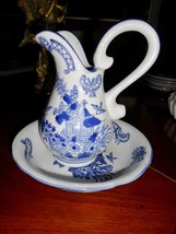 CHAMBER WATER PITCHER AND BOWL blue and white  BLUE WARE IRONSTONE - $123.75
