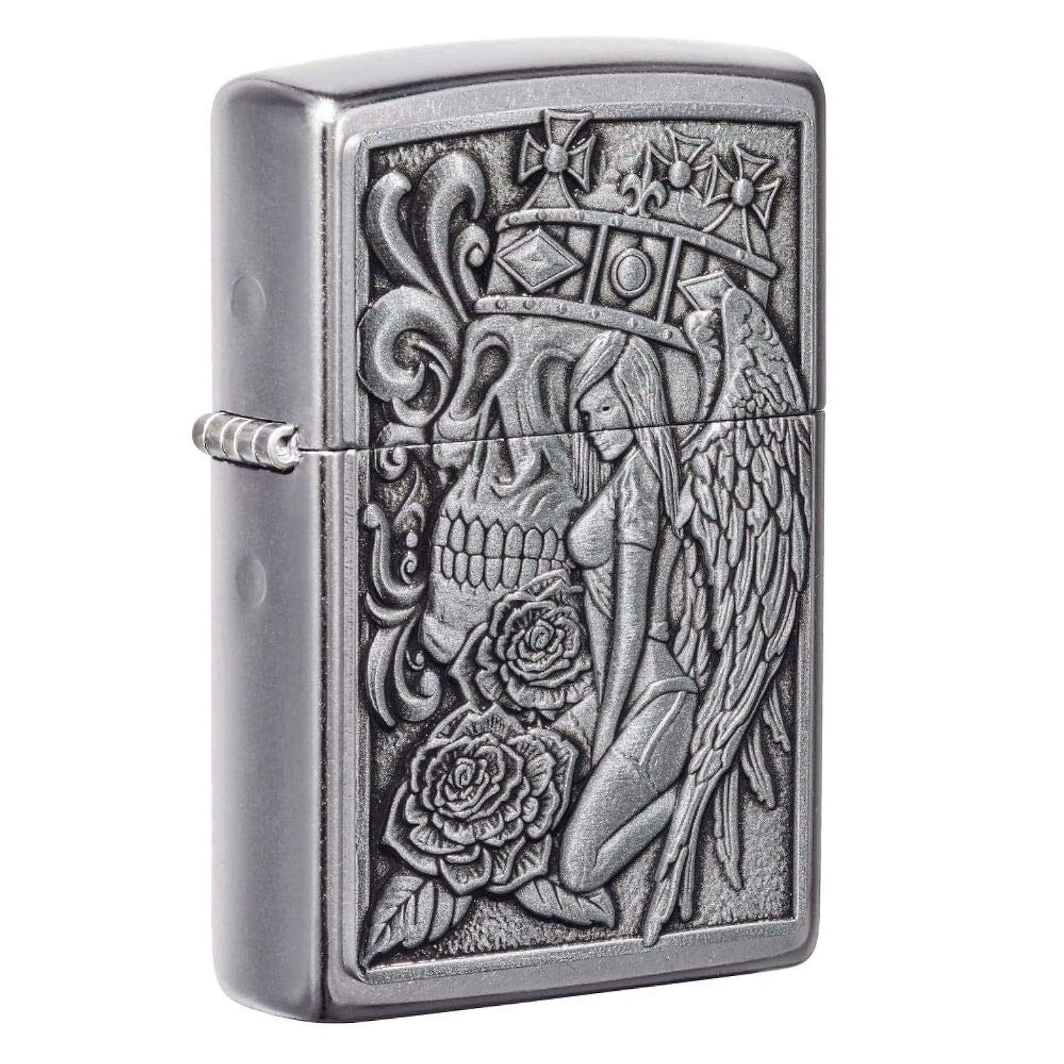 Zippo Skull and Angel Emblem Street Chrome Pocket Lighter