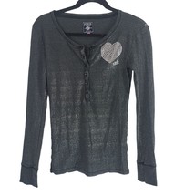 Pink Victoria&#39;s Secret Long Sleeve Shimmer Top M Womens Grey Pullover Buttons - £12.27 GBP