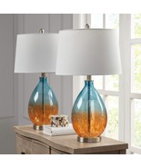 Blue Table Lamp (Set of 2) Orange Mid-Century Modern Contemporary Nickel - $169.41