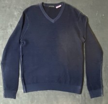 Extra Fine Merino Wool Sweater Saks Fifth Ave Fitted V-neck Pullover Mens L Blue - £11.93 GBP