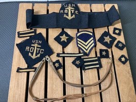 Vintage WW2 US NAVY USN ROTC Bullion Patches and Stripes Hat/Sleeve  - $42.54