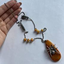 Vintage Womens Jewelry Silver Plated Chain Necklace Pendant Amber Spider... - £107.81 GBP