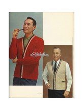 1960s Mens Cable Knit Cardigan V-Neck Vest, Sweater - 2 Knit patterns (PDF 7828) - £2.99 GBP