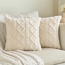 Beige Miulee Pack Of 2 Decorative Faux Wool Throw Pillow Covers Soft Plush Fuzzy - £28.74 GBP