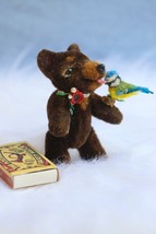 Miniature teddy bear with little bird/Mohair artistic bear/mini bear/miniature b - £103.75 GBP