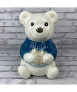 Metlox Cookie Jar Blue Sweater White Teddy Bear Eating Cookie - £25.46 GBP