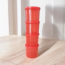 4 Tupperware Round Canister Containers #4623 Red &amp; Matching Colored Lids... - $19.59