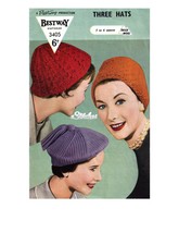HATS Beret, Cossack and Ribbed Hat pattern - 3 Knit patterns (PDF 0304) - $3.75