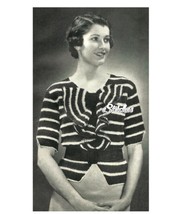 1930s Striped, Ruffled Sweater Blouse, Elbow Sleeves - Knit pattern (PDF 3521) - £2.94 GBP