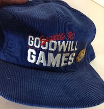 Vintage Corduroy Goodwill Games Hat Cap W/Pin Rare Seattle 1990 Blue Snapback - £36.86 GBP