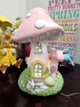 Easter Bunny Rabbit Pink Mushroom House LED LIGHT UP Figurine Figure Dec... - $39.99