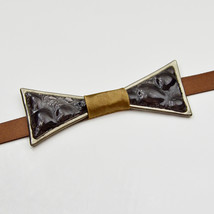 Bow tie - handmade brown bubble glass decorated with platinum, satin ribbon - £36.16 GBP