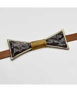 Bow tie - handmade brown bubble glass decorated with platinum, satin ribbon - £36.69 GBP