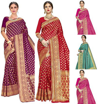 Women Kanchipuram Art Silk Saree &amp; Blouse Wedding Party Daily Indian Wear Vol-3 - £32.16 GBP