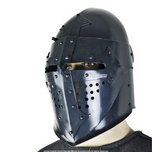 Functional Battle Ready 16G Medieval Black Knight Bassinet Helmet SCA Armor - £93.94 GBP