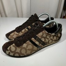 Coach Kathleen Sneakers 10M Brown Signature C Canvas Suede Logo Stripe - $49.99