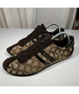 Coach Kathleen Sneakers 10M Brown Signature C Canvas Suede Logo Stripe - $67.90 CAD