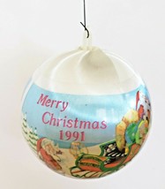 1991 Merry Christmas Santa Sleigh List Elf Satin Annual Ball Ornament Mark Alvin - £5.50 GBP