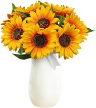 Olrla Artificial Sunflowers With Stems,10Pcs Faux Silk Sunflower Bulk For - £28.60 GBP