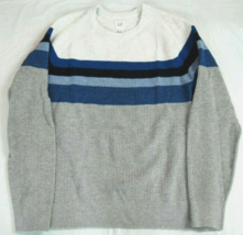 Gap Mens Large Sweater Heavy Wool Blend Gray with Blue Stripes - $14.10