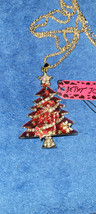 New Betsey Johnson Necklace Christmas Tree Red Multicolor Rhinestone Fes... - $14.99
