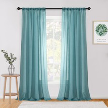 Mysky Home Crushed Voile Sheer Curtains For Living, 2 Panels, 51&quot; X 95&quot;, Teal - £25.42 GBP