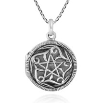 Vintage Pentagram Pentacle Round Sterling Silver Locket Pendant Necklace - £24.18 GBP