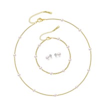 Necklace Set,14K Gold Plated Adjustable Pearl - £43.97 GBP